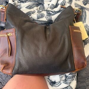 Leather Shoulder Bag in Dark Brown and Chestnut